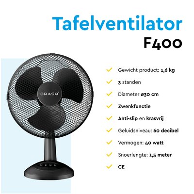 Ventilateur de table BRASQ F400 Ø 30cm noir