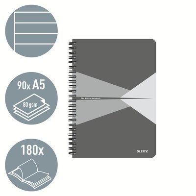 Cahier Leitz Office A5 ligné 180 pages 80g gris gris