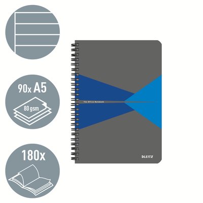 Notitieboek Leitz Office A5 lijn 180 pagina's 80gr grijs blauw
