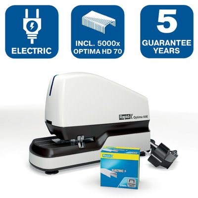 Agrafeuse Rapid Optima 60E électrique sans contact 60 feuilles blanc/noir