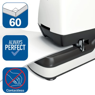 Agrafeuse Rapid Optima 60E électrique sans contact 60 feuilles blanc/noir