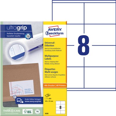 Etiket Avery 3426 105x70mm wit 800 stuks