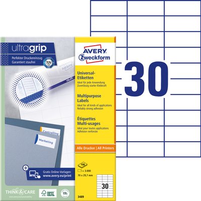 Etiket Avery 3489 70x29.7mm wit 3000 stuks