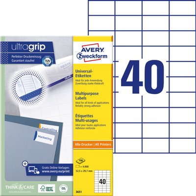 Etiket Avery 3651 52.5x29.7mm wit 4000 stuks