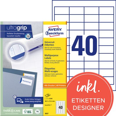 Etiket Avery 3657 48.5x25.4mm wit 4000 stuks