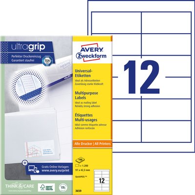 Etiquette Avery 3659 97x42,3mm blanc 1200pcs