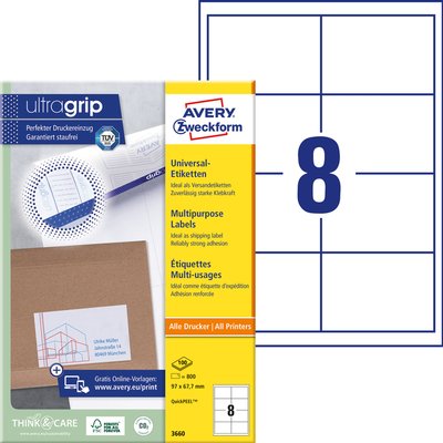 Etiket Avery 3660 97x67.7mm wit 800 stuks
