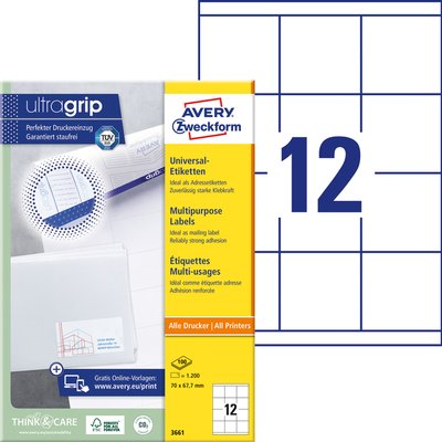 Etiket Avery 3661 70x67.7mm wit 1200 stuks