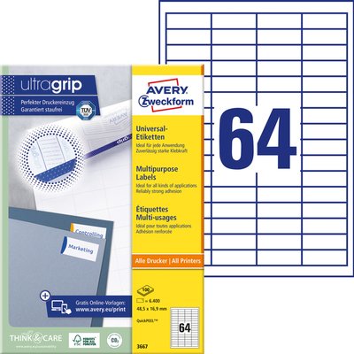 Etiket Avery 3667 48.5x16.9mm wit 6400 stuks