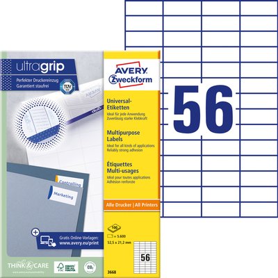 Etiket Avery 3668 52.5x21.2mm wit 5600 stuks