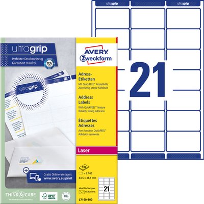 Etiquette Avery L7160-100 63,5x38,1mm blanc 2100 pièces