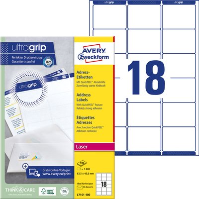 Etiquette Avery L7161-100 63,5x46,6mm blanc 1800 pièces