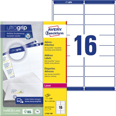 Etiket Avery L7162-100 99.1x33.9mm wit 1600 stuks