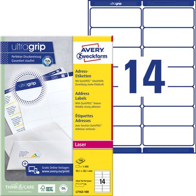 Etiket Avery L7163 99.1x38.1mm wit 1400 stuks