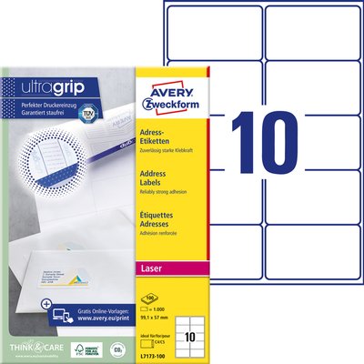 Etiquette Avery L7173-100 99,1x57mm blanc 1000 pièces