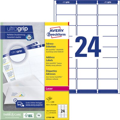 Etiquette Avery L7159-100 63,5x33,9mm blanc 2400 pièces