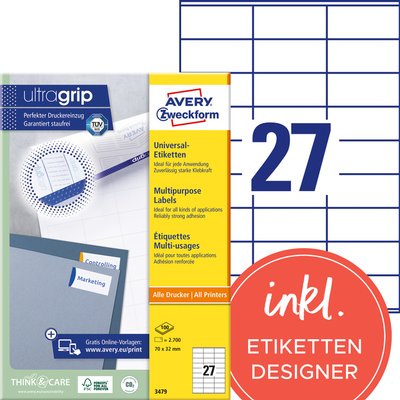 Etiket Avery 3479 70x32mm wit 2700 stuks