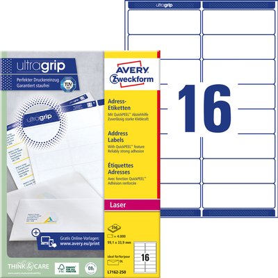 Etiket Avery L7162-250 99.1x33.9mm wit 4000 stuks