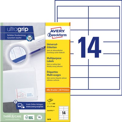 Etiket Avery 3678 97x37mm wit 1400 stuks