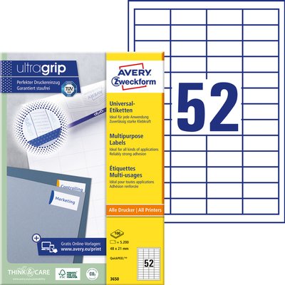 Etiket Avery 3650 48x21mm wit 5200 stuks