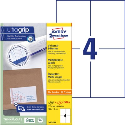 Etiket Avery 3483-200 105x148mm A6 wit 800 stuks