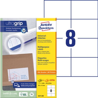 Etiquette Avery 3427-200 105x74mm blanc 1600 pièces