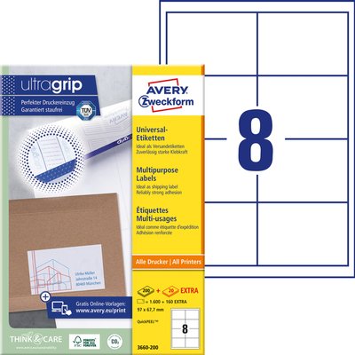Etiquette Avery 3660 97x67,7mm blanc 1600 pièces