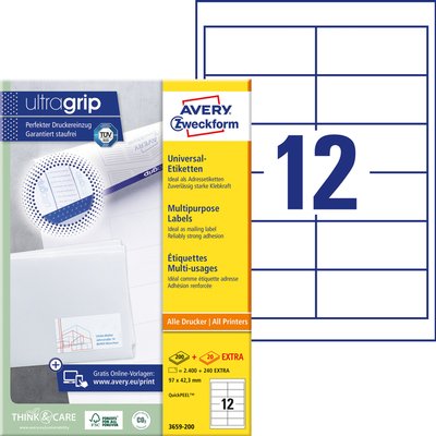 Etiquette Avery 3659 97x42,3mm blanc 2400 pièces