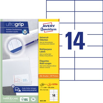 Etiquette Avery 3653-200 105x42,3mm blanc 2800 pièces