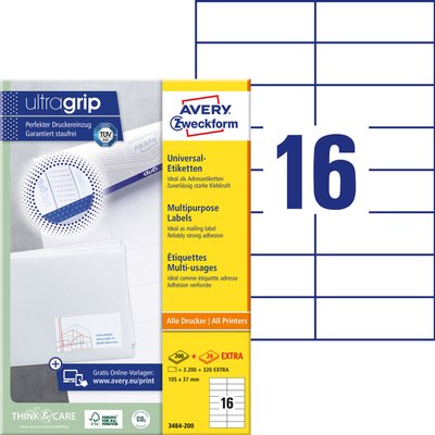 Etiket Avery 3484-200 105x37mm wit 3200 stuks
