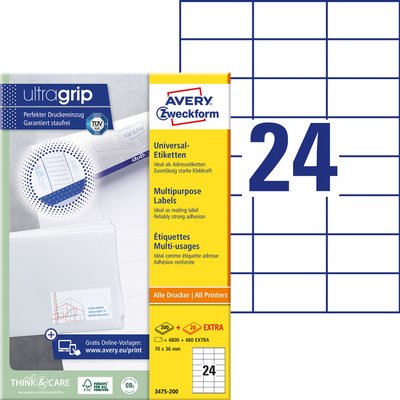 Etiket Avery 3475-200 70x36mm wit 4800 stuks