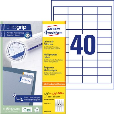 Etiket Avery 3657-200 48.5x25.4mm wit 8000 stuks