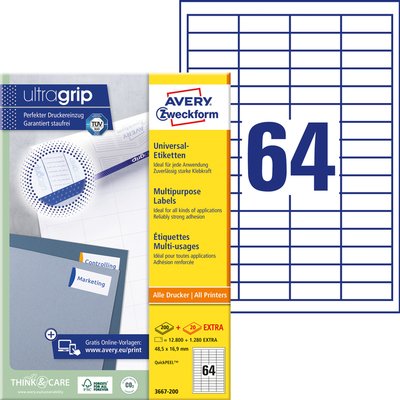 Etiket Avery 3667-200 48.5x16.9mm wit 12800 stuks