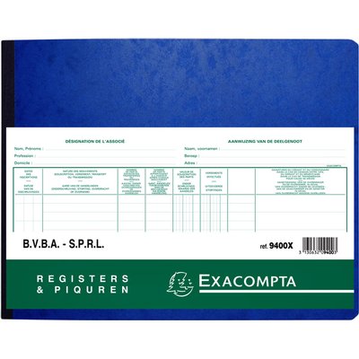 Register Piqure aandeelhouder BVBA/ SPRL 320x240mm 80vel groen