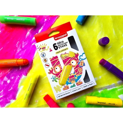 Bâton gouache Bruynzeel Kids set 6 couleurs néon