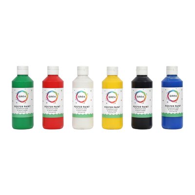 Plakkaatverf Qrea set à 6 standaard kleuren 250ml