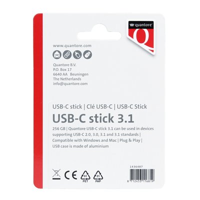 USB stick 3.1 Quantore USB-C 256GB zilver