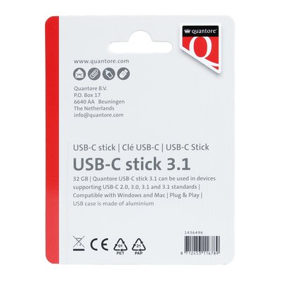 USB stick 3.1 Quantore USB-C 32GB zilver