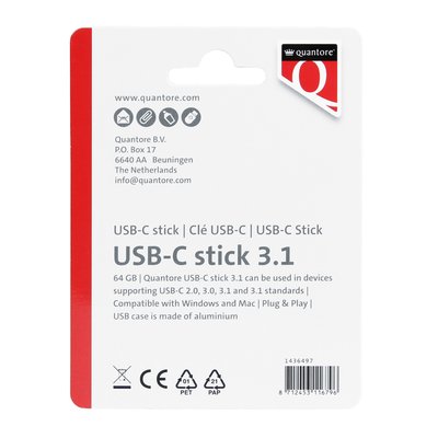 USB stick 3.1 Quantore USB-C 64GB zilver