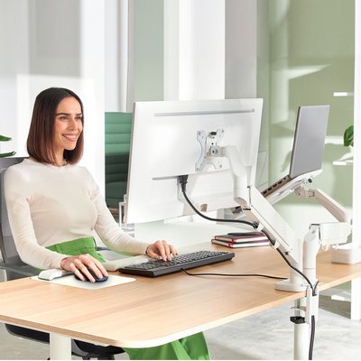 Monitor- en laptoparm Leitz Ergo ruimtebesparend dubbel grijs