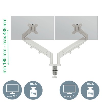 Bras double pour écran Leitz Ergo faible encombrement gris