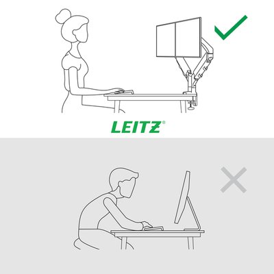 Bras double pour écran Leitz Ergo faible encombrement gris