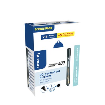 Permanent marker PILOT 400 schuin breed zwart 15+5 gratis