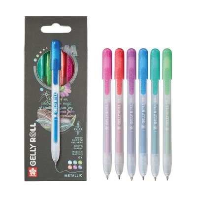 Stylo gel Sakura Gelly Roll Metallic 08 rétractable set 6 couleurs