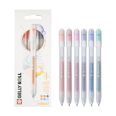 Stylo gel Sakura Gelly Roll Stardust 08 rétractable set 6 couleurs