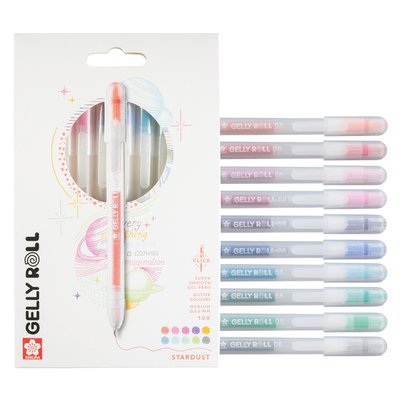 Stylo gel Sakura Gelly Roll Stardust 08 rétractable set 10 couleurs