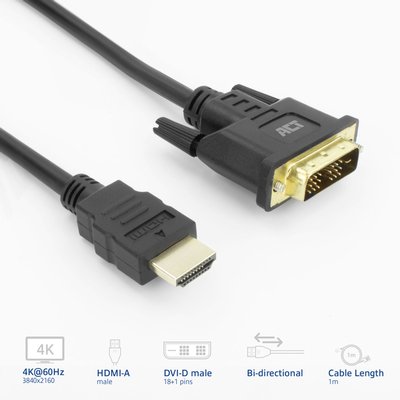 Adapterkabel ACT HDMI-A male naar DVI-D male 1 meter