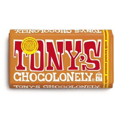 Chocolade Tony's Chocolonely melk karamel zeezout reep 90 gram