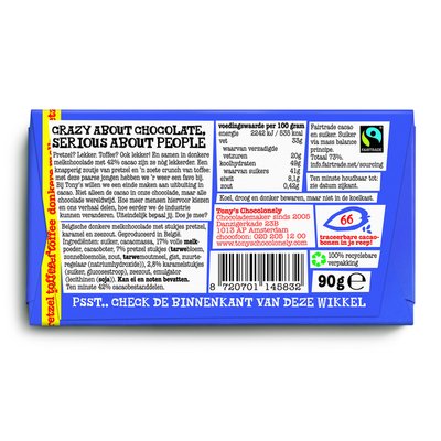 Chocolat Tony's Chocolonely tablette lait noir, bretzel 90g