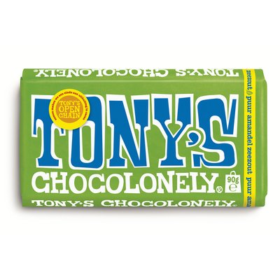 Chocolade Tony's Chocolonely puur amandel zeezout reep 90 gram